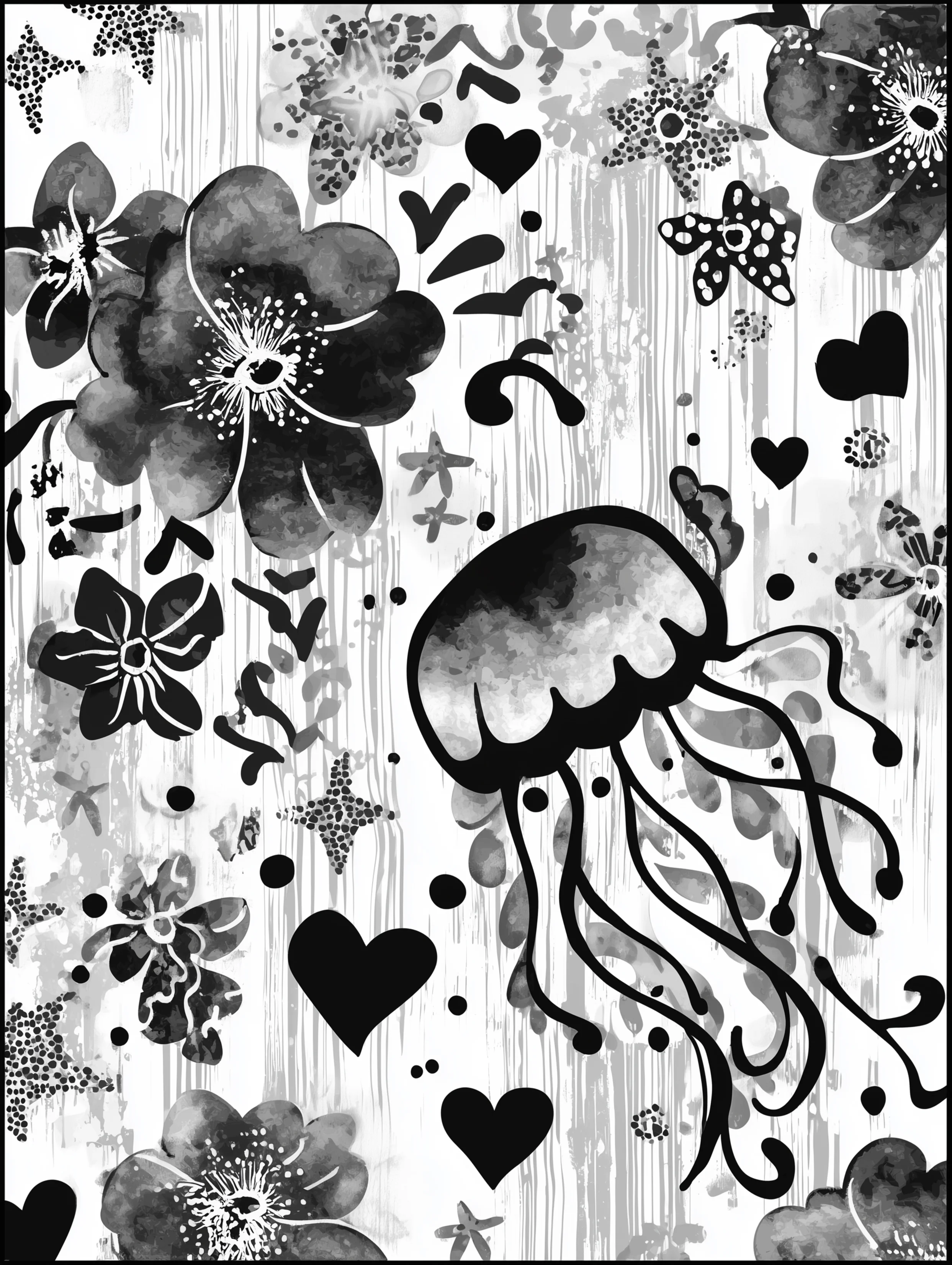 Free printable jellyfish coloring page for adults featuring a single jellyfish with floral accents